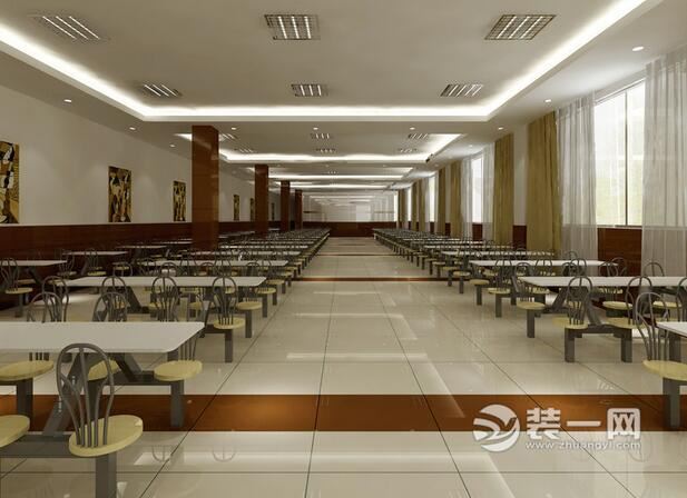 PART1:职工食堂如何装修? 现在很多大型的公司或者工厂都会专门设计一个职工食堂,解决员工的饮食问题,增加员工的福利。企业的员工食堂该如何装修呢? 1、职工食堂装修要处理好卫生状况,要保证员工有一个健康的就餐环境。地面铺上地砖,墙面采用白色的漆,清理起来更方便。如果地板有水,就要在旁边摆上一个警示牌,提醒大家注意滑倒。清洁的时间最好和就餐的时间错开,保证一个健康的就餐环境。 2、一般大型企业员工是比较多的,就餐高峰期就会很拥挤,职工食堂装修要做好走廊通道和大门的设计,以此来加强秩序。餐桌椅可以采用折叠